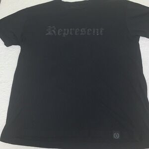 Represent LTD Logo T SHIRT BLACK Large Blacked Out USED